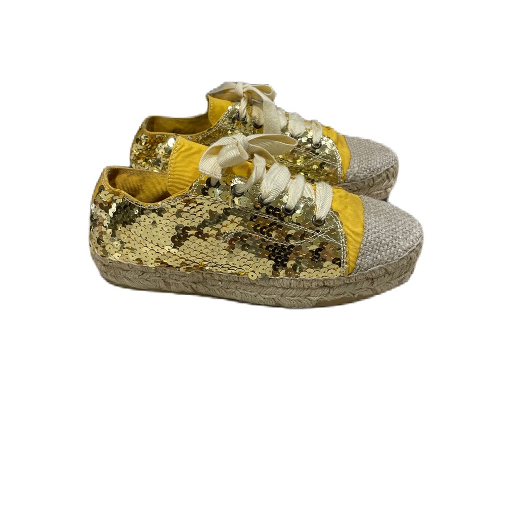 Marc Jacobs Gold Sequin Espadrille Lace Up Yellow Party Eras Tour Sz 8.5 EU 39